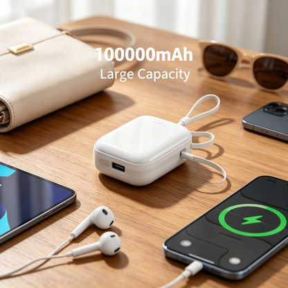 10000mAh Compact Power Bank with Built-In Cables