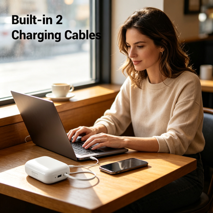 10000mAh Compact Power Bank with Built-In Cables