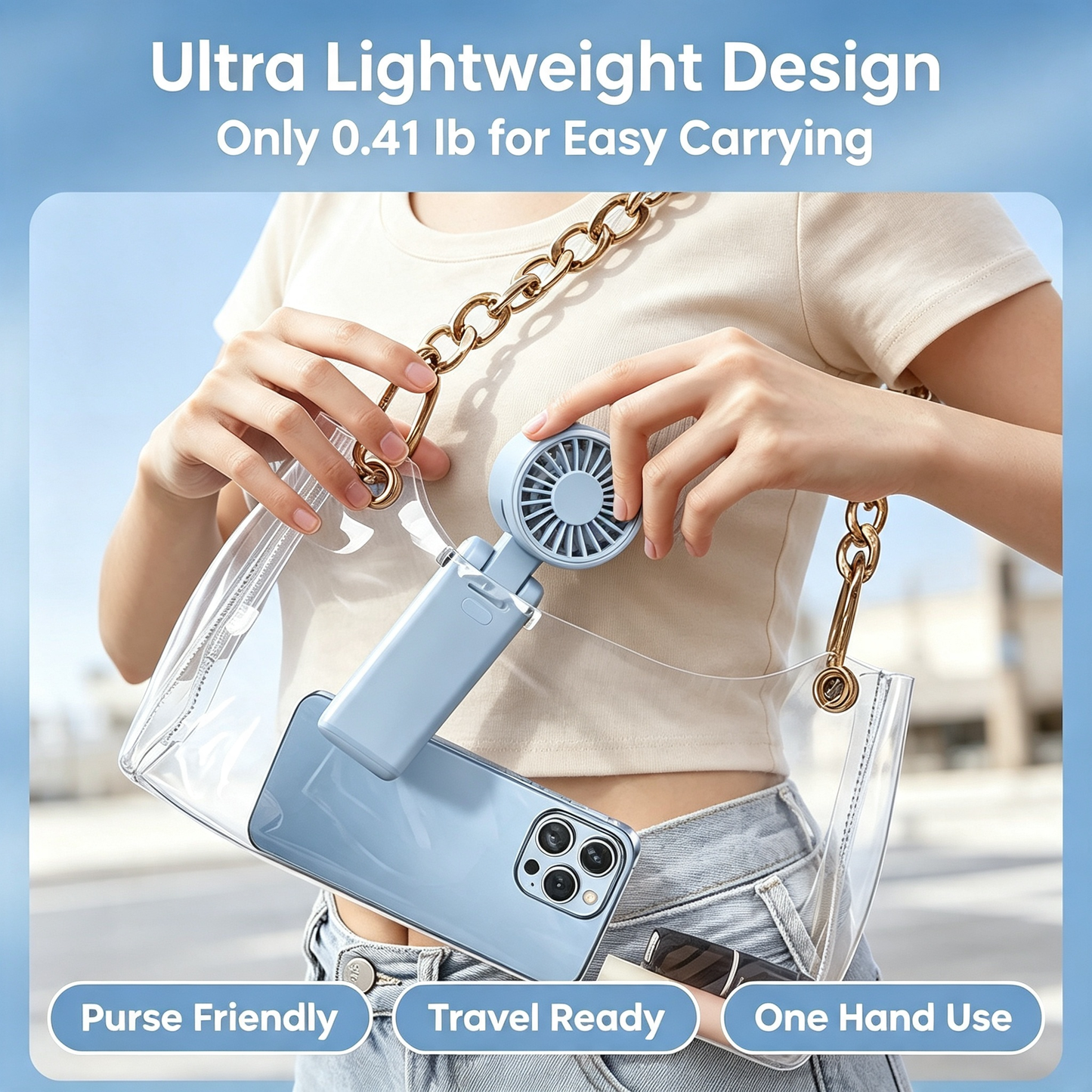 Portable Foldable Turbo Handheld Fan With Digital Display