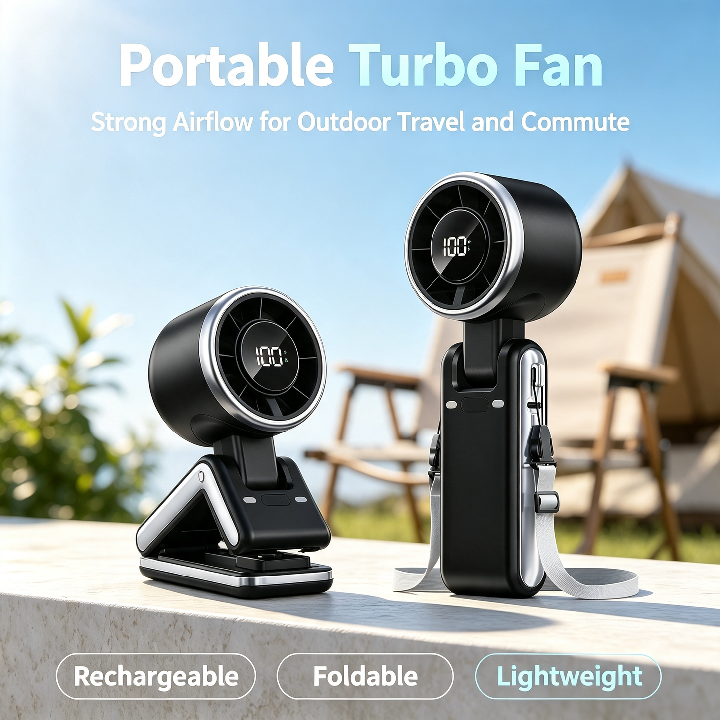 Portable Foldable Turbo Handheld Fan With Digital Display