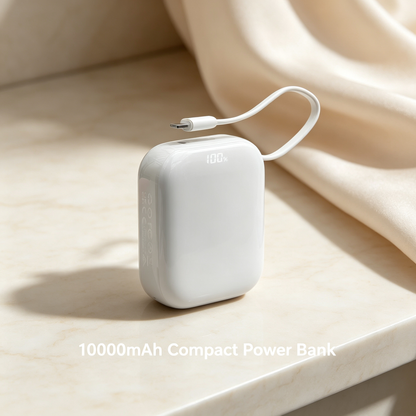 10000mAh Compact Power Bank with Built-In Cables