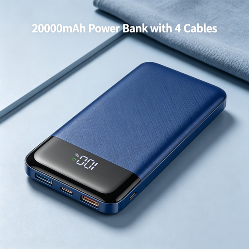 20000mAh Power Bank with 4 Built-In Cables