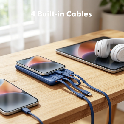 20000mAh Power Bank with 4 Built-In Cables