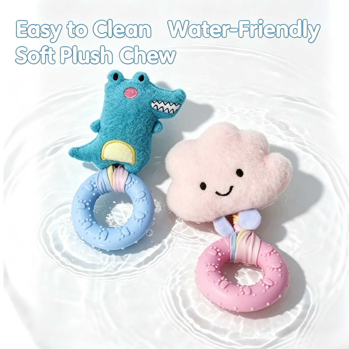Plush Squeaky Dog Chew Toy with Rubber Teething Ring for Small &amp; Medium Dogs