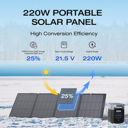 220W Portable Foldable Solar Panel with Stand - IP68 Waterproof